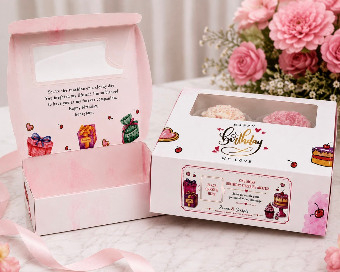Birthday Surprise Bakery Box with Greeting Card & Personalized QR Experience